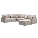 Nolan Beige Linen Fabric 6Pc Reversible Chaise Sectional Sofa with Pillows and Interchangeable Legs