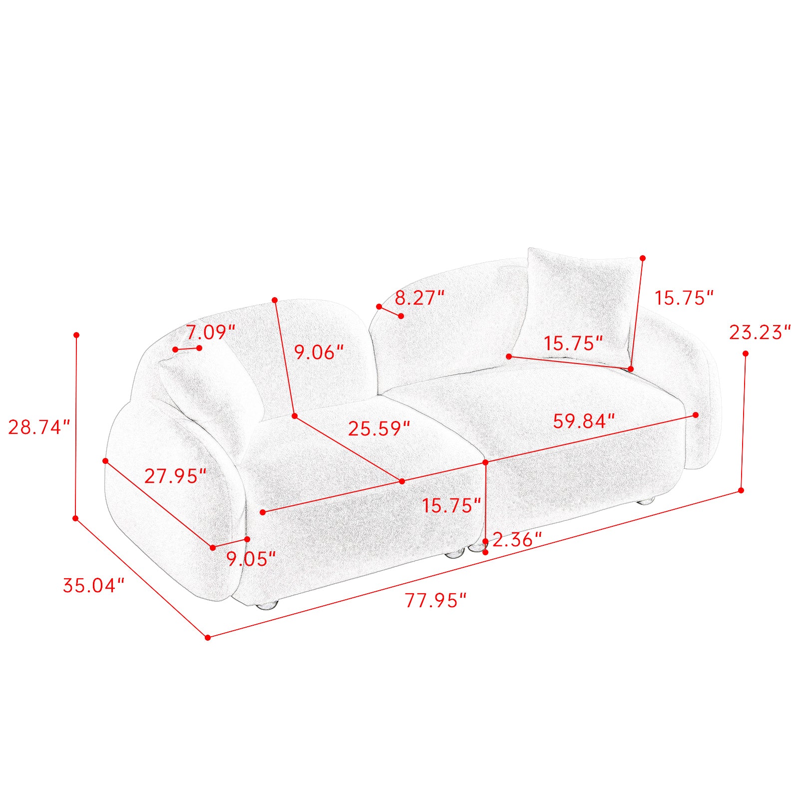 77.95" Cozy Teddy Fabric Sofa - Luxurious Plush Upholstered Couch for Ultimate Comfort and Style