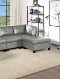 Genuine Leather Sectional w/ Ottomans 6pc Set Grey