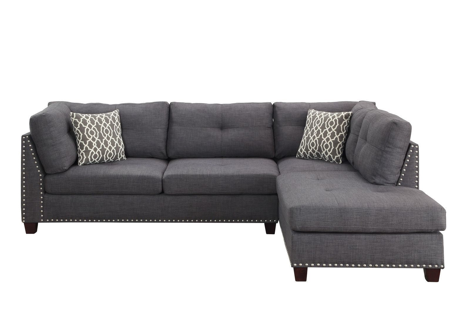 Laurissa Sectional Sofa & Ottoman (2 Pillows), Light Charcoal Linen