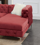 Burgundy Velvet Tufted Cushion Couch LAF And RAF Chaise Armless Loveseat