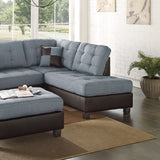 3pc Contemporary Sectional Grey Linen Like Fabric Cushion Tufted Reversible