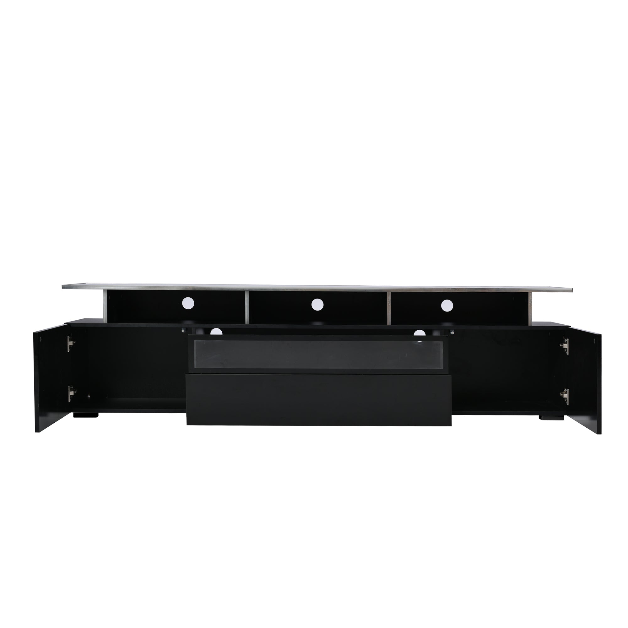 ON-TREND Modern TV Stand with Push to Open Doors, UV High-Gloss Entertainment Center with Acrylic Board for TVs Up to 80", Stylish TV Cabinet with LED Color Changing Lights for Living Room, Black