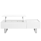 [VIDEO provided] ON-TREND Multi-functional Coffee Table with Lifted Tabletop, Contemporary Cocktail Table with Metal Frame Legs, High-gloss Surface Dining Table for Living Room, White