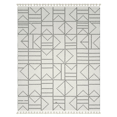 Vail Pardo Ivory and Charcoal - Wool and Cotton Area Rug with Tassels 5x8