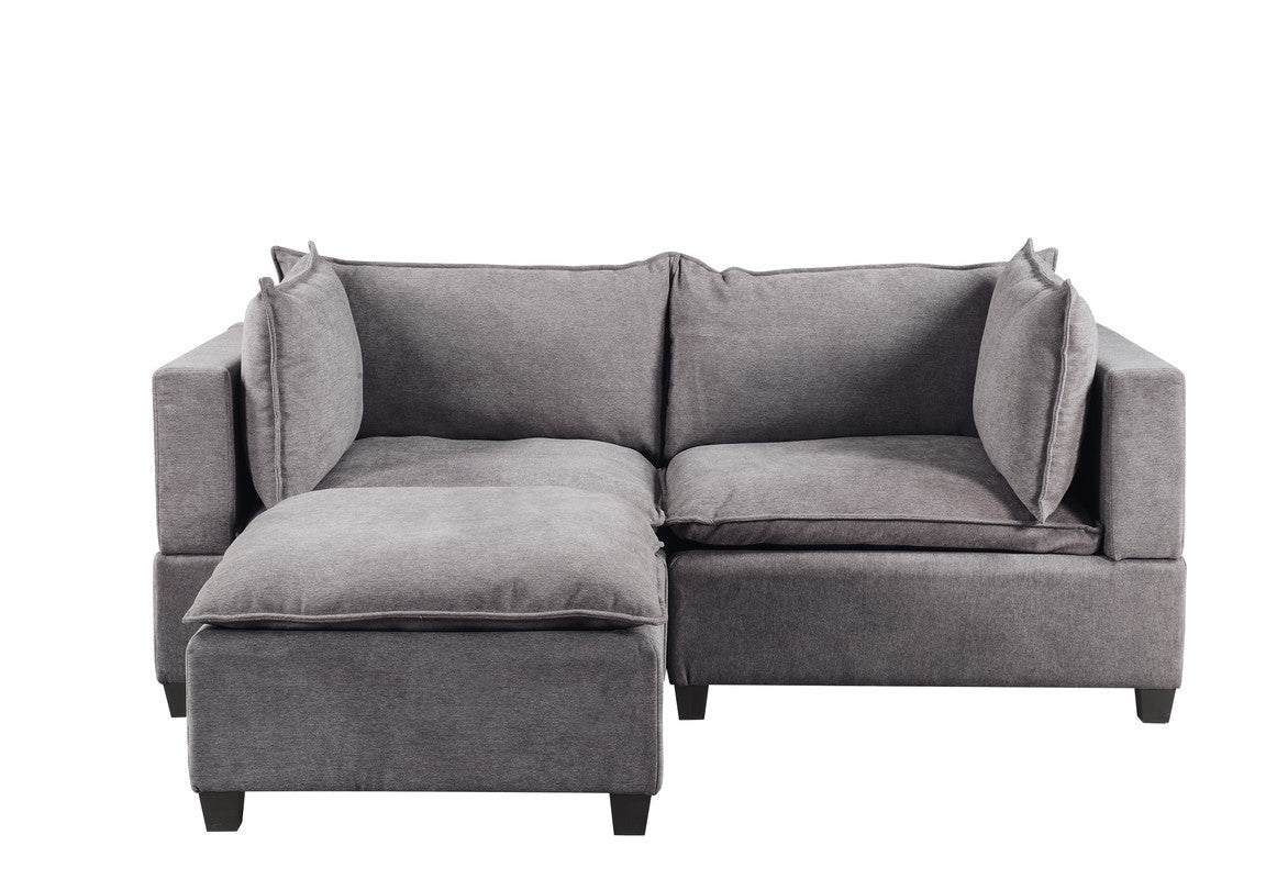 Madison Light Gray Fabric Sectional Loveseat Ottoman