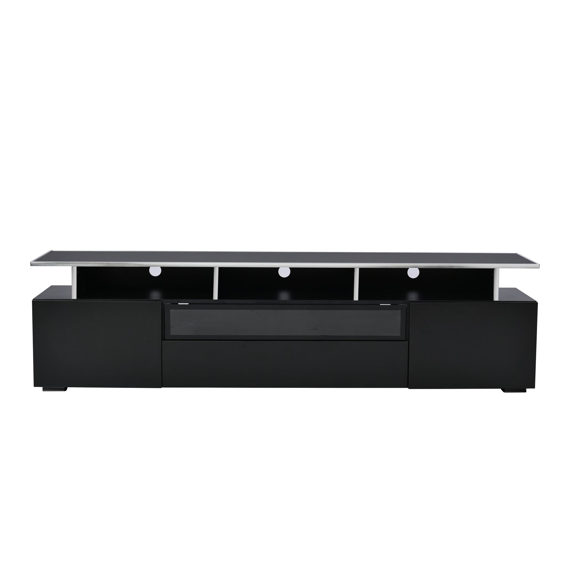 ON-TREND Modern TV Stand with Push to Open Doors, UV High-Gloss Entertainment Center with Acrylic Board for TVs Up to 80", Stylish TV Cabinet with LED Color Changing Lights for Living Room, Black