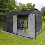 Metal garden sheds 10ftx8ft outdoor storage sheds Dark-grey with window