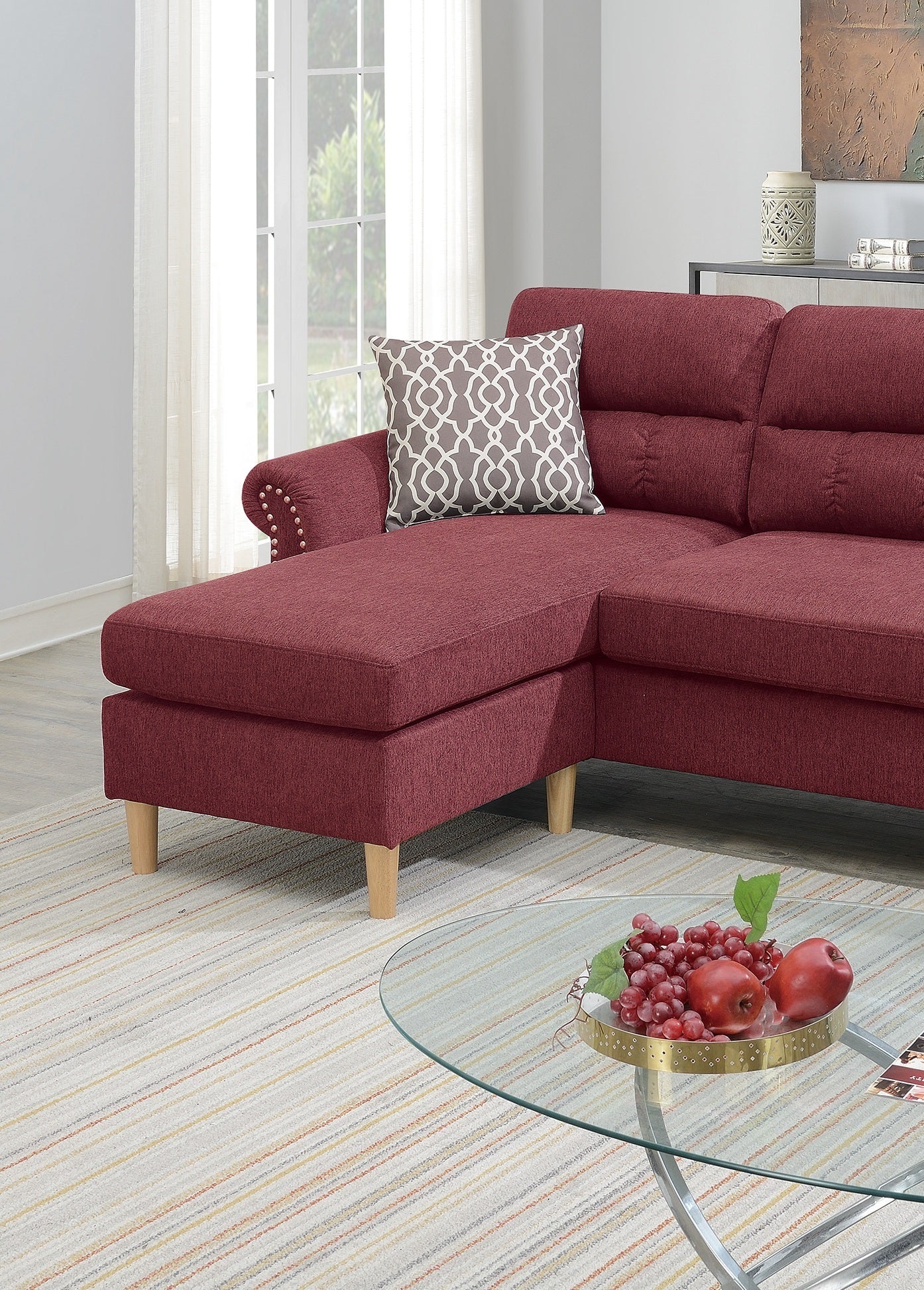 Paprika Red Color Polyfiber Reversible Sectional