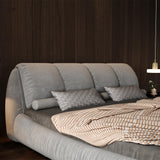 King Size Upholstered Platform Bed with Oversized Padded Backrest, Thickening Pinewooden Slats and Solid Wood Leg,Grey