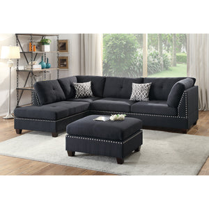 Polyfiber Reversible Sectional Sofa with Ottoamn in Black