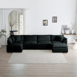 Comfort U Shaped Couch with Reversible Chaise, Modular Large U-Shape Sectional Sofa, Double Extra Ottomans,Black Chenille