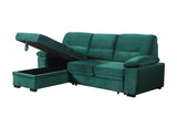 Kipling Green Velvet Fabric Reversible Sleeper Sectional Sofa Chaise