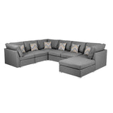 Amira 120.5" Gray Fabric Reversible Modular Sectional Sofa with Ottoman and Pillows