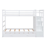 Twin Over Twin Bunk Bed with Trundle and Staircase,White(OLD SKU:LT000068AAK)