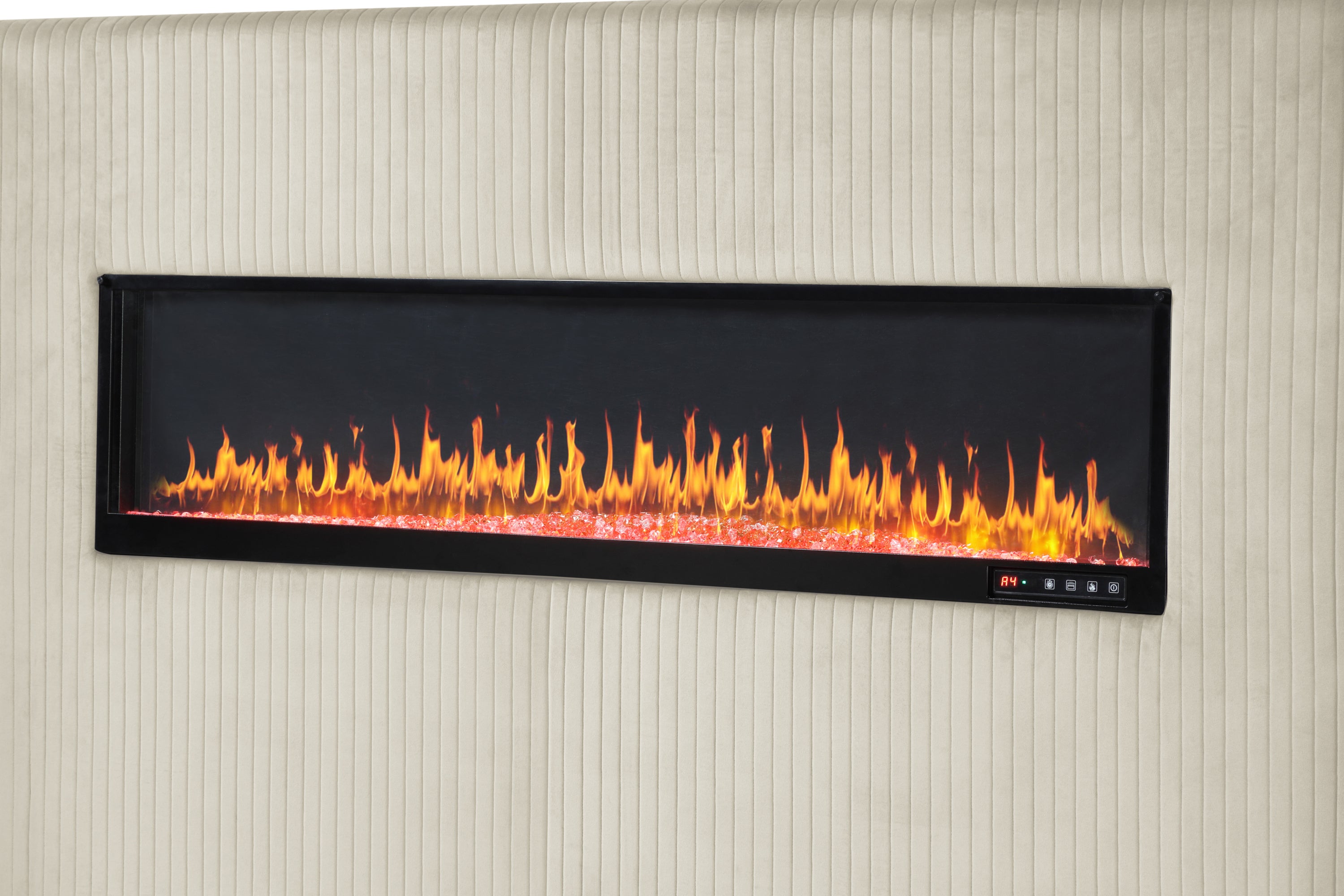 Lizelle Upholstery Wooden King Bed with Ambient lighting in Beige Velvet