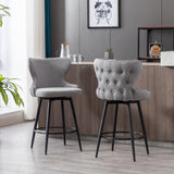 Set of 2 (Gray) Counter Height 25" Modern Linen Swivel Bar Stool Chairs