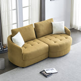 113" Dark Yellow Teddy Fabric Mid Century Modern  Sofa