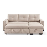 91' Beige Reversible Sleeper Sectional Sofa Couch with Storage Chaise