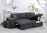 Dennis Dark Gray Linen Fabric Reversible Sleeper Sectional with Storage Chaise and 2 Stools