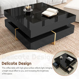 ON-TREND Modern High Gloss Coffee Table with 4 Drawers, Multi-Storage Square Cocktail Tea Table with Wood Grain Legs, Center Table for Living Room, 31.5''x31.5'', Black