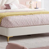 Modern Upholstered Leather Bed Frame with Petal shaped Headboard, Heavy Duty Platform Bed with Wood Slat Support