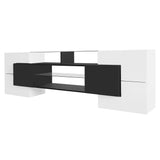 ON-TREND Unique Shape TV Stand with 2 Illuminated Glass Shelves, High Gloss Entertainment Center for TVs Up to 88", Versatile TV Cabinet with LED Color Changing Lights for Living Room, Black&White