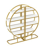 4 Tiers Home Office Open Bookshelf, Round Shape, Different Placement Ways, MDF Board, Gold Metal Frame, White