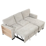 Light Gray Sectional with Storage Rack Pull-out Bed Drop Down Table  and USB Charger