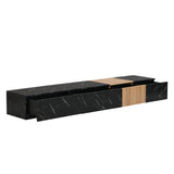 ON-TREND TV Stand and Coffee Table with Faux Marble, Walnut Wood Grain Finish, Set of 2, Modern Entertainment Center for TVs up to 88'', Center Table with 2 Storage Drawers for Living Room, Black