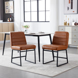 Upholstered Leather Dining Chairs Set of 2 With Metal Legs, Mid Century Modern Leisure Chairs for Kitchen Living Room Dining room Bistro Coffee Shop,Brown