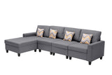 Nolan Gray Linen Fabric 4Pc Reversible Sectional Sofa Chaise with Pillows and Interchangeable Legs