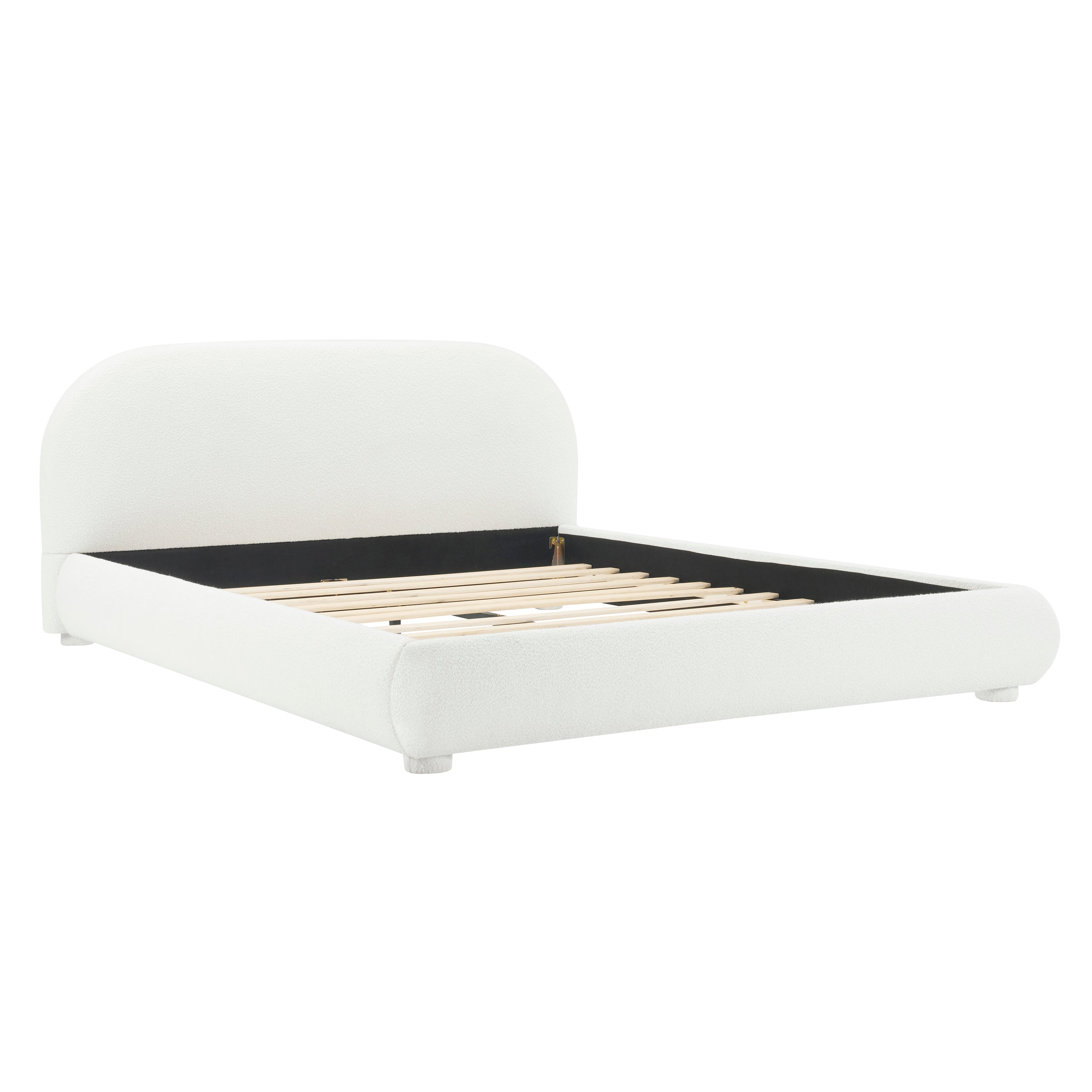 Cream Style Fabric Upholstered Bed, Simple Modern Bedroom Double Bed, Queen, Warm Cream Tone, Wood and Fabric Construction, 86.81 x 68.70 x 33.46 inches