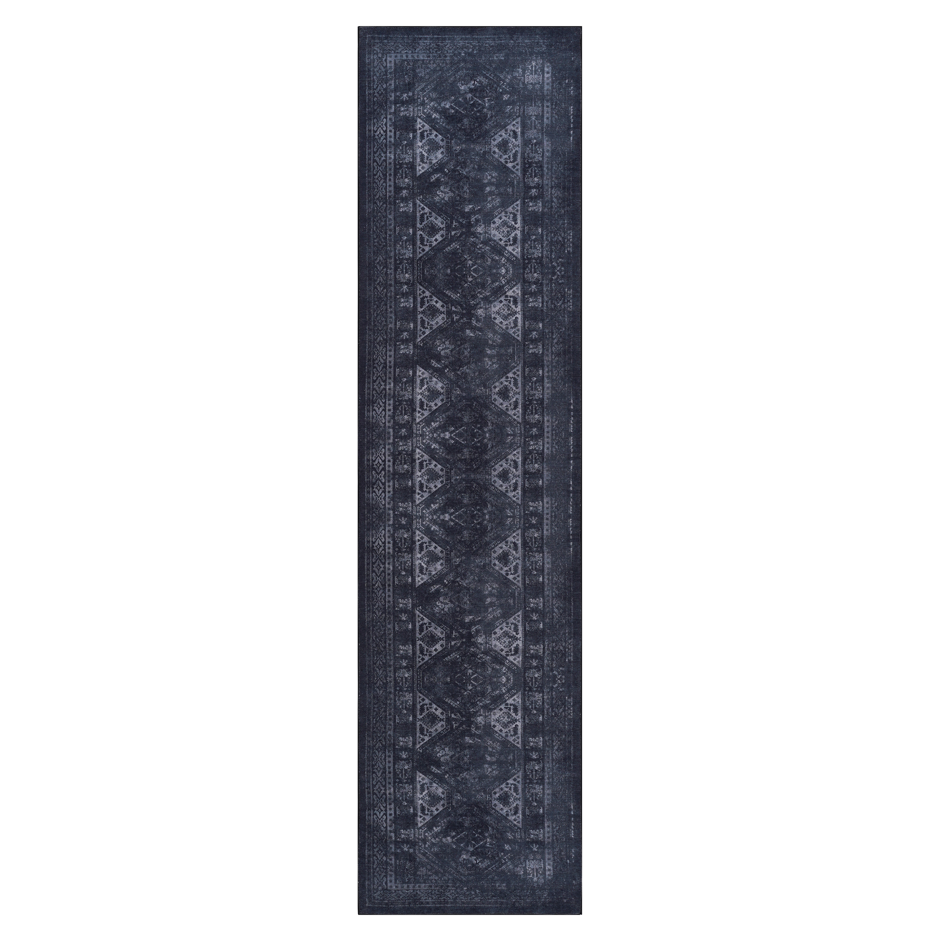 Naar Area Rugs, Washable Rug, Low-Pile, Non-Slip, Non-Shedding, Foldable, Kid & Pet Friendly - Area Rugs for living room, bedroom, kitchen, dining room rug - Perfect Gifts, (Black+ Gray, 2'6'' x 10')