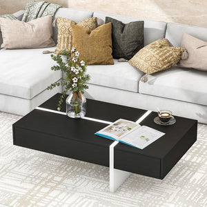 ON-TREND Contemporary Rectangle Design Living Room Furniture, Modern High Gloss Surface Cocktail Table, Center Table for Sofa or Upholstered Chairs, 45.2*25.5*13.7in, Black