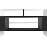 ON-TREND Unique Shape TV Stand with 2 Illuminated Glass Shelves, High Gloss Entertainment Center for TVs Up to 88", Versatile TV Cabinet with LED Color Changing Lights for Living Room, Black&White