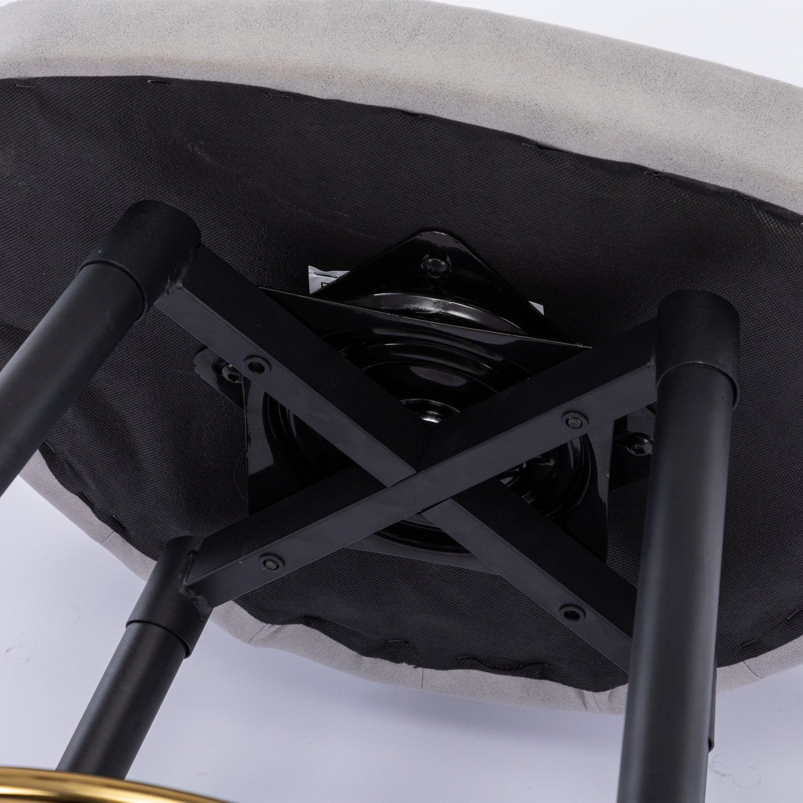 A&A Furniture,Counter Height 25" Modern Leathaire Fabric bar chairs,180° Swivel Bar Stool Chair for Kitchen,Tufted Gold Nailhead Trim Bar Stools with Metal Legs,Set of 2 (Light Gray)