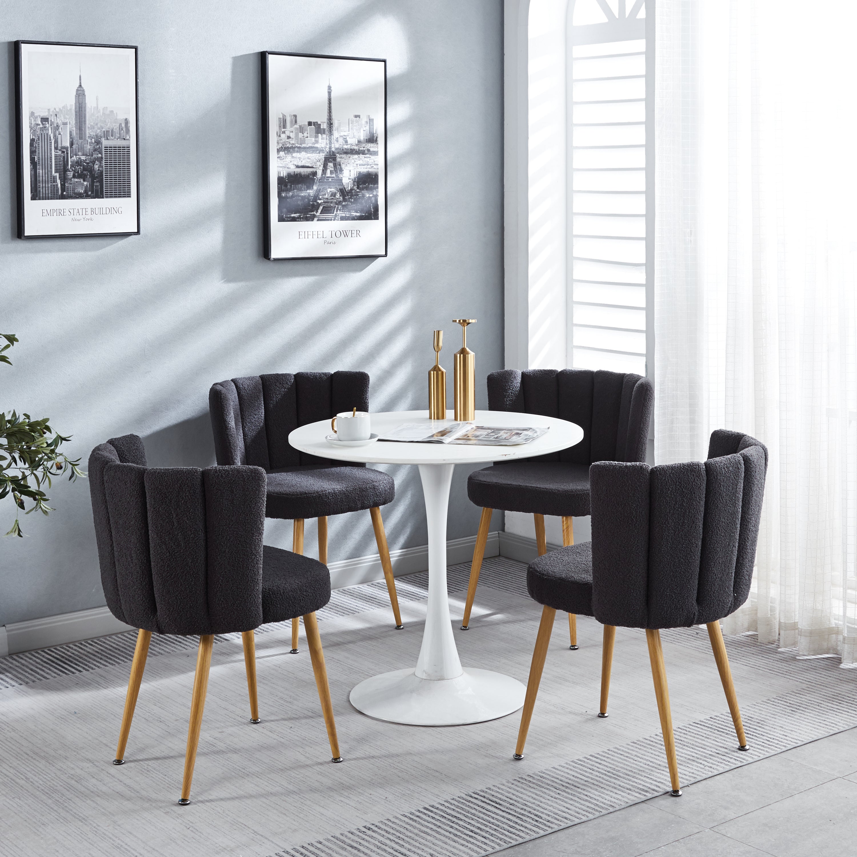 Modern GRAY dining chair (set of 2) with iron tube wood color legs