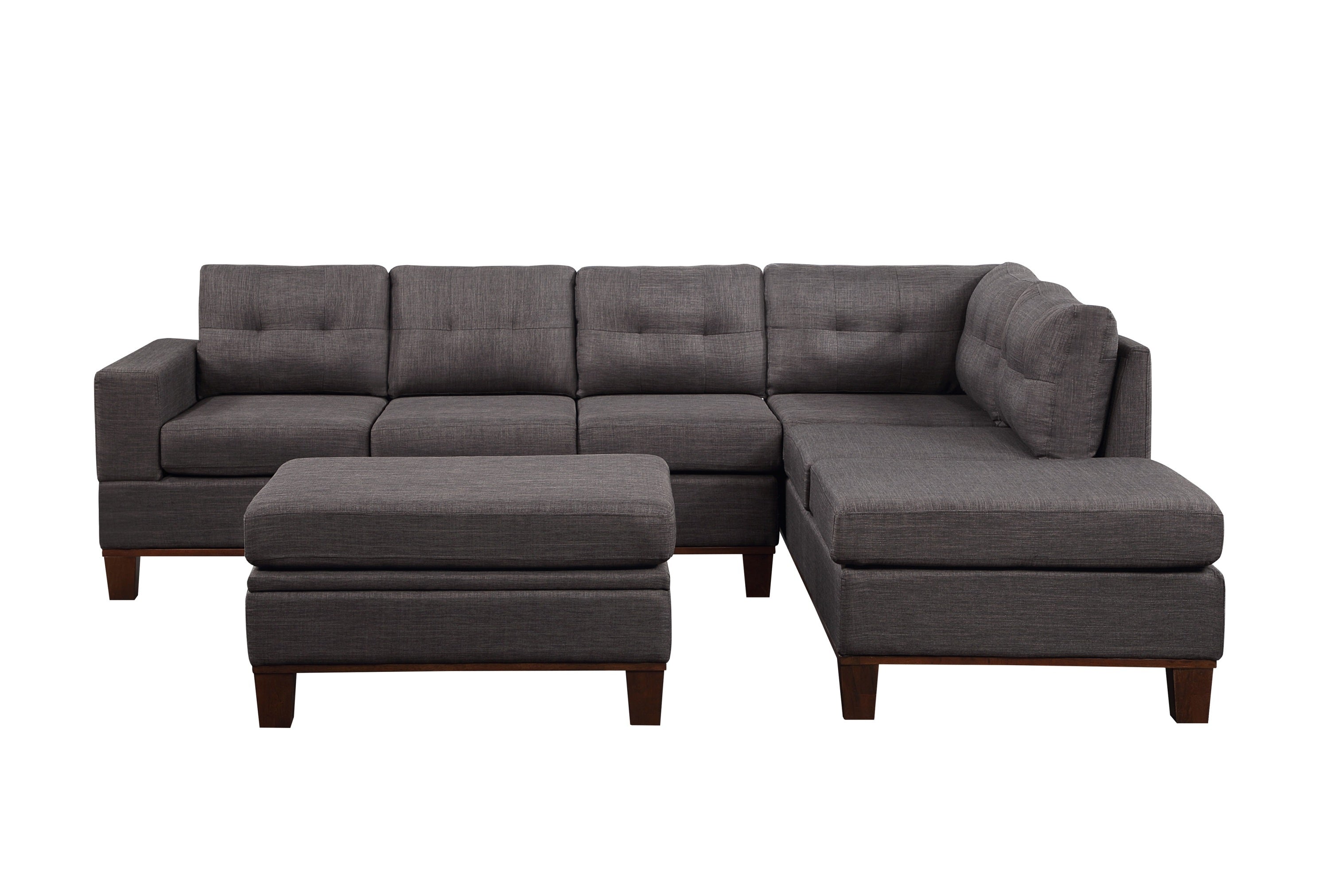Hilo Dark Gray Fabric Reversible Sectional Sofa with Dropdown Armrest, Cupholder, and Storage Ottoman