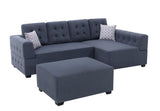 Ordell Dark Gray Linen Fabric Sectional Sofa with Right Facing Chaise Ottoman and Pillows