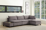 Madison Light Gray Fabric 5 Piece Modular Sectional Sofa Ottoman with USB Storage Console Table