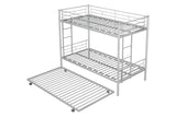 Metal Twin over Twin Bunk Bed with Trundle/Can Be Separated into 2 Twin Beds/ Heavy-duty Sturdy Metal/ Noise Reduced/ Safety Guardrail/ Trundle for Flexible Space/ Bunk Bed for Three/ CPC Certified