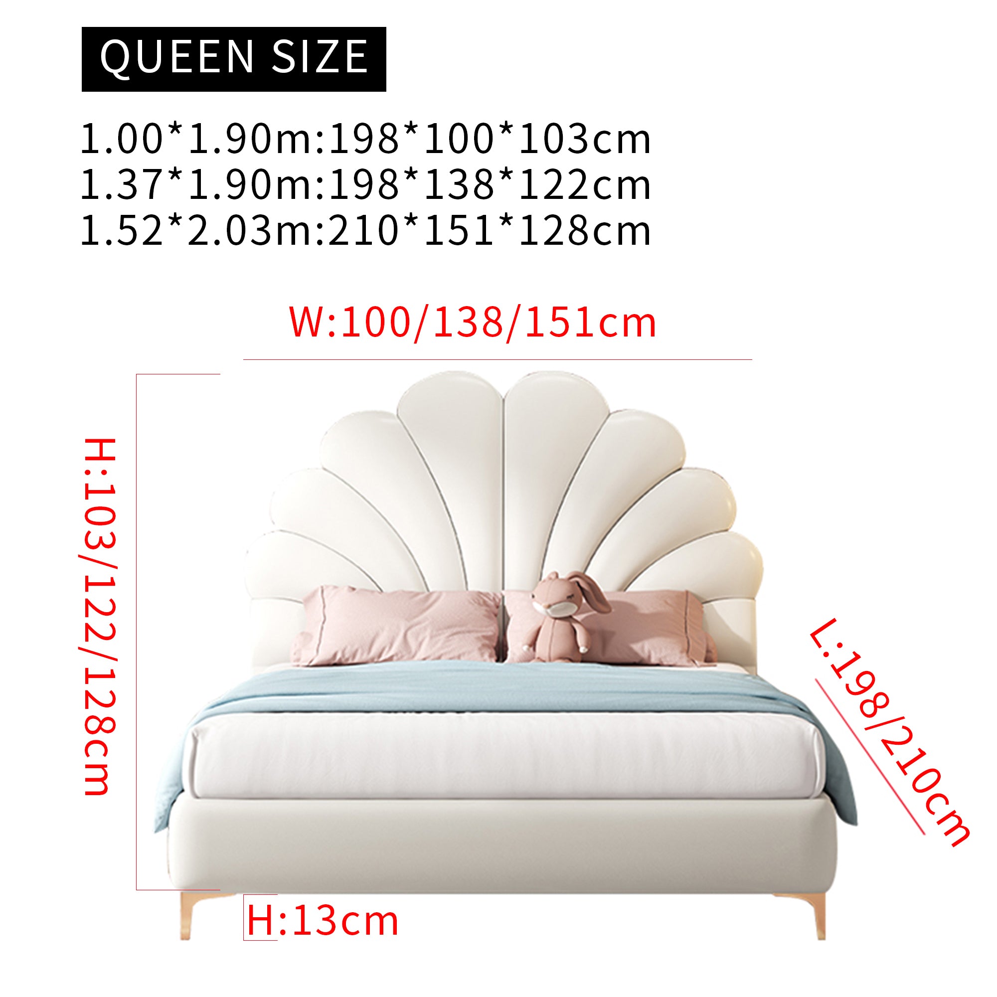 Modern Upholstered Leather Bed Frame with Petal shaped Headboard, Heavy Duty Platform Bed with Wood Slat Support