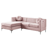 Chloe Pink Velvet Sectional Sofa Chaise with USB Charging Port