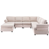 108.6" Beige Fabric Upholstered Modular Sofa with removable Ottoman