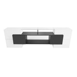 ON-TREND Unique Shape TV Stand with 2 Illuminated Glass Shelves, High Gloss Entertainment Center for TVs Up to 88", Versatile TV Cabinet with LED Color Changing Lights for Living Room, Black&White