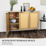 47.24 '' Wide Elegant Kitchen Buffet Storage  Cabinet with 3 Rattan Doors for Bedroom Living Room Kitchen Cupboard Wooden Furniture with 3-Tier Shelving ,Natural Color