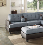 3pc Contemporary Sectional Grey Linen Like Fabric Cushion Tufted Reversible