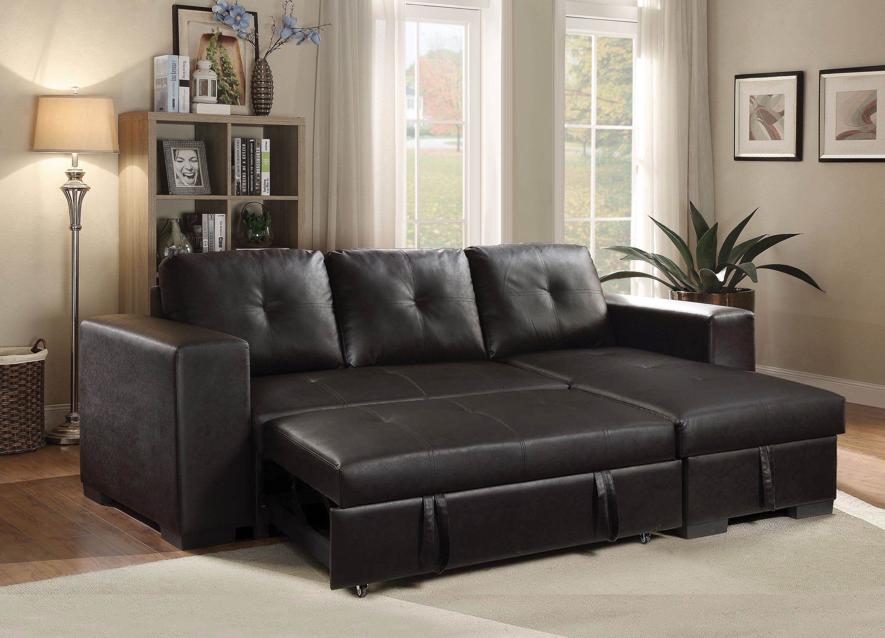 Lloyd Sectional Sofa w/Sleeper in Black PU