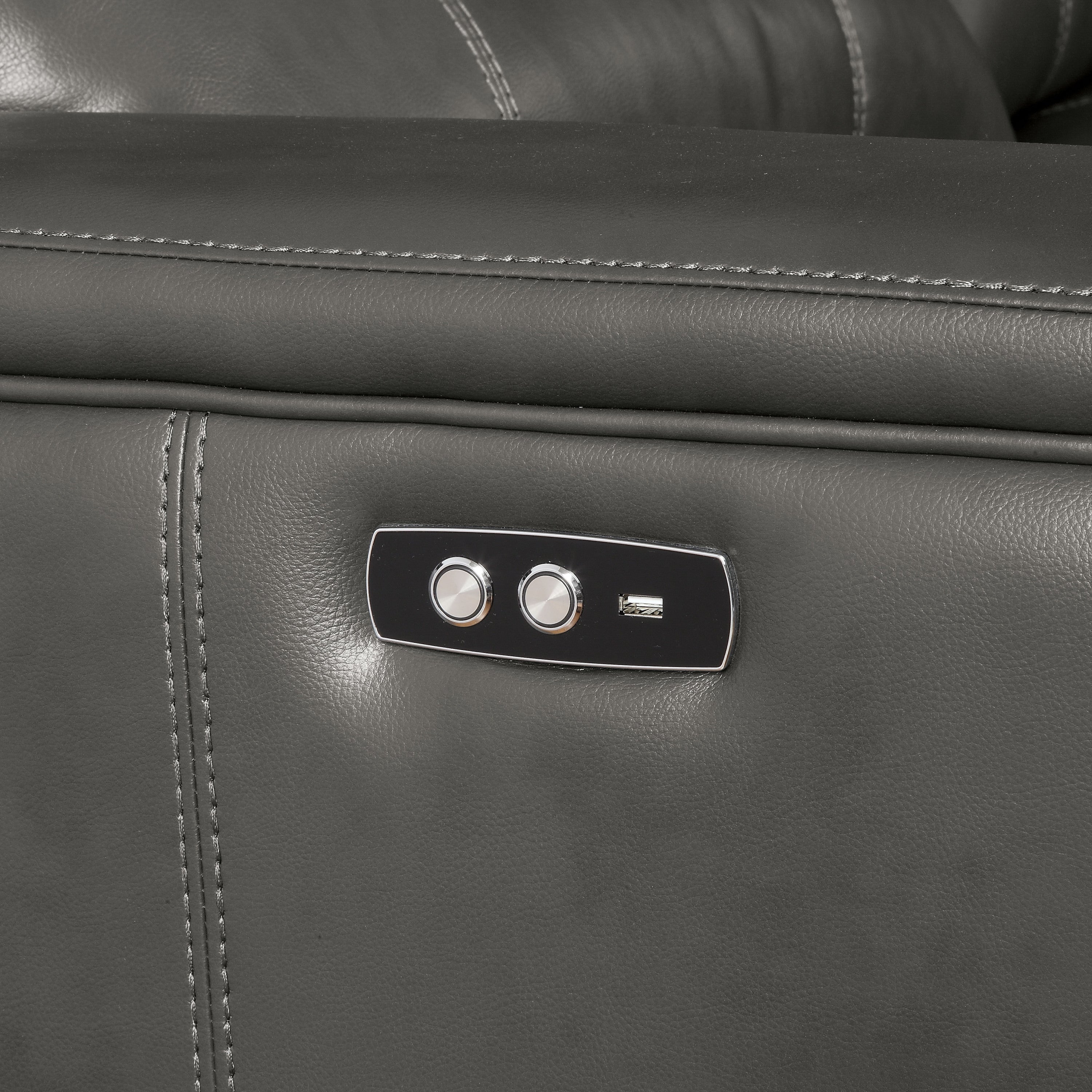 Saul Sectional Sofa (Power Motion/USB) in Gray Leather-Aire